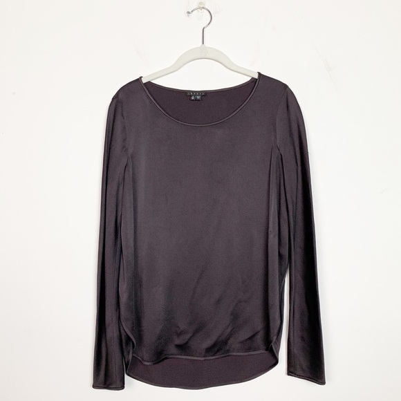 Theory Tops - Theory Long Sleeve Viscose Blend Top Dark Brown